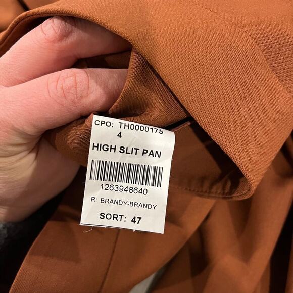 Theory Stretch Wool High Slit Trouser Pant Rust Women's 0 Wide Leg Pant - Picture 5 of 10